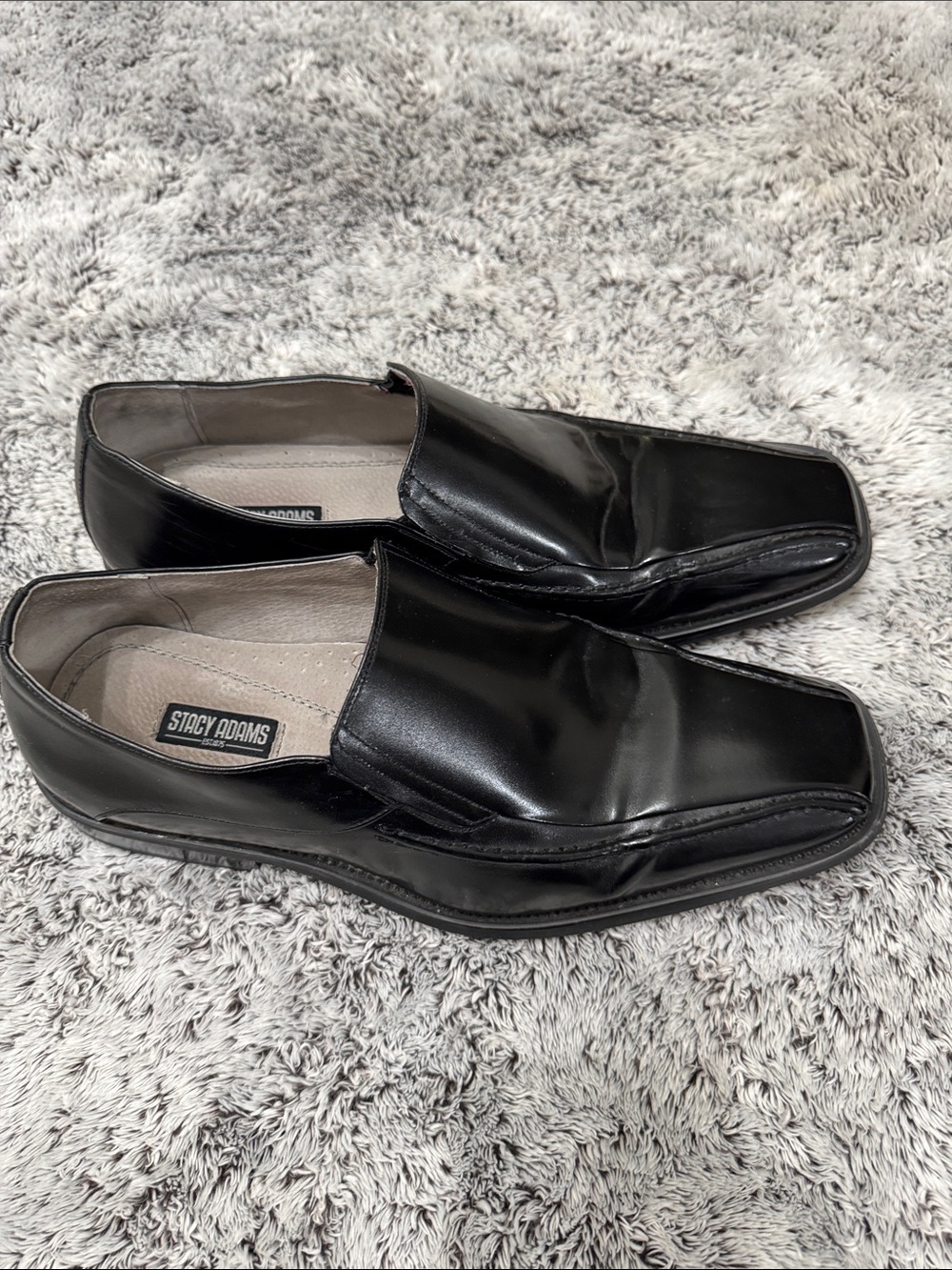 Stacy Adams Leather Square Toe Black Slip On Dress Loafer Shoe Mens 12W Business